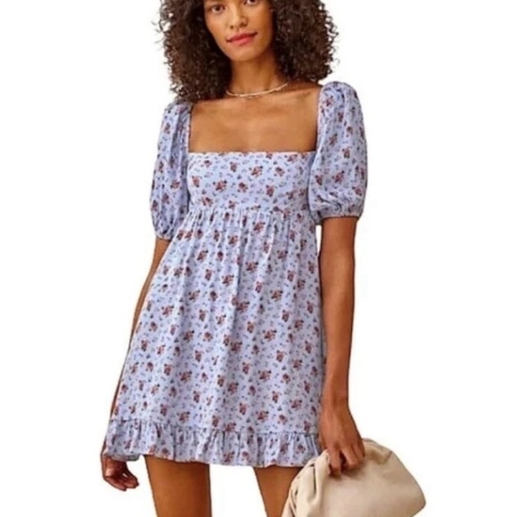 Reformation Bristol Babydoll Dress Mini Floral Puff Sleeves Size Medium